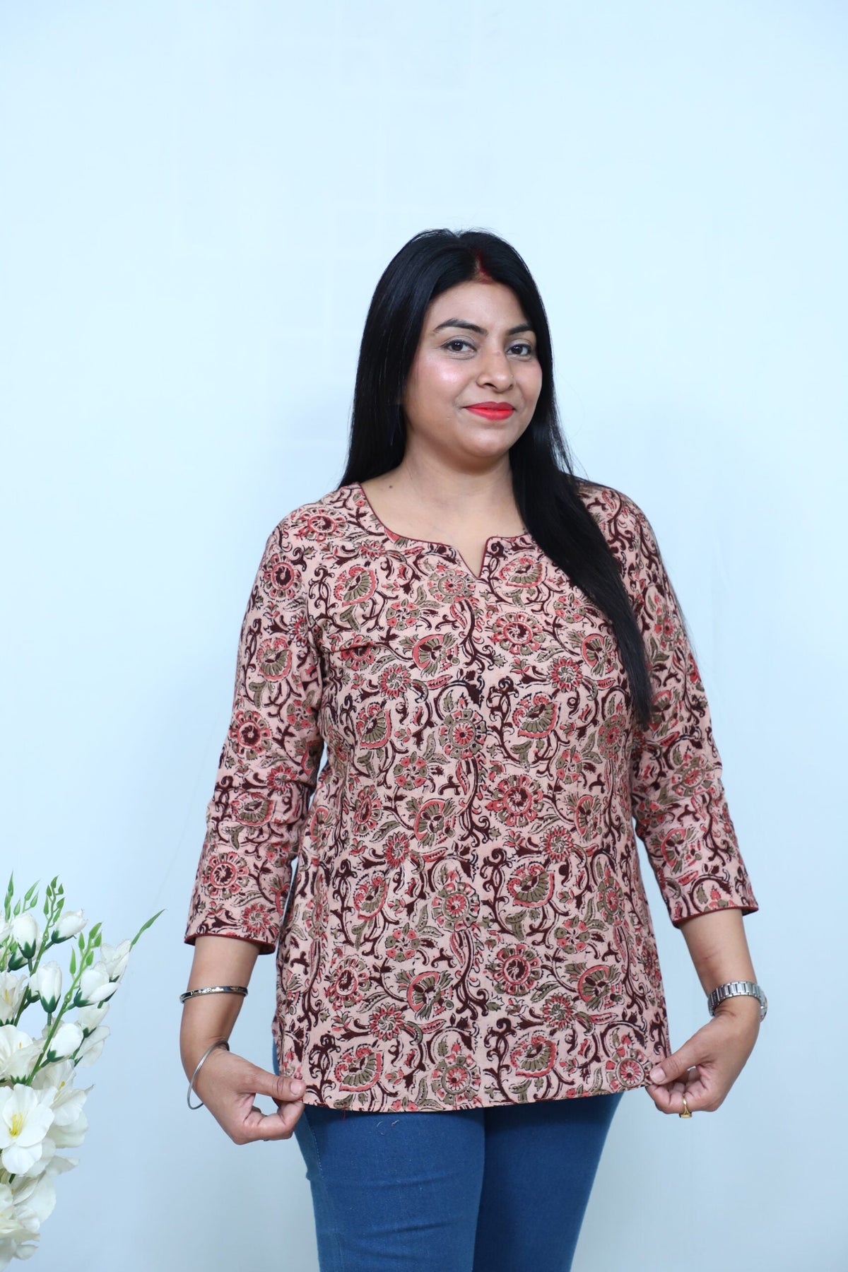 Kalamkari Short Top Brown