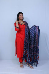 Red Suit with Neavy Blue Dupatta