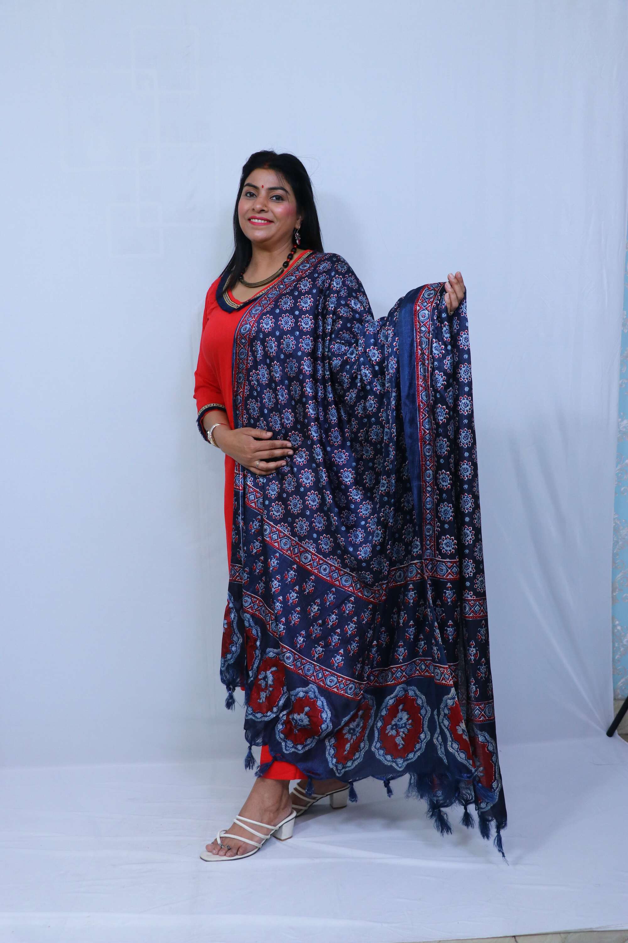 Red Suit with Neavy Blue Dupatta