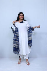 White Suit With Neavy Blue Dupatta