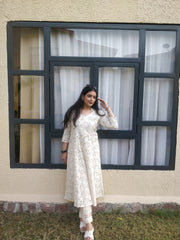 White Schiffli Embroidered Kurta Pants Set