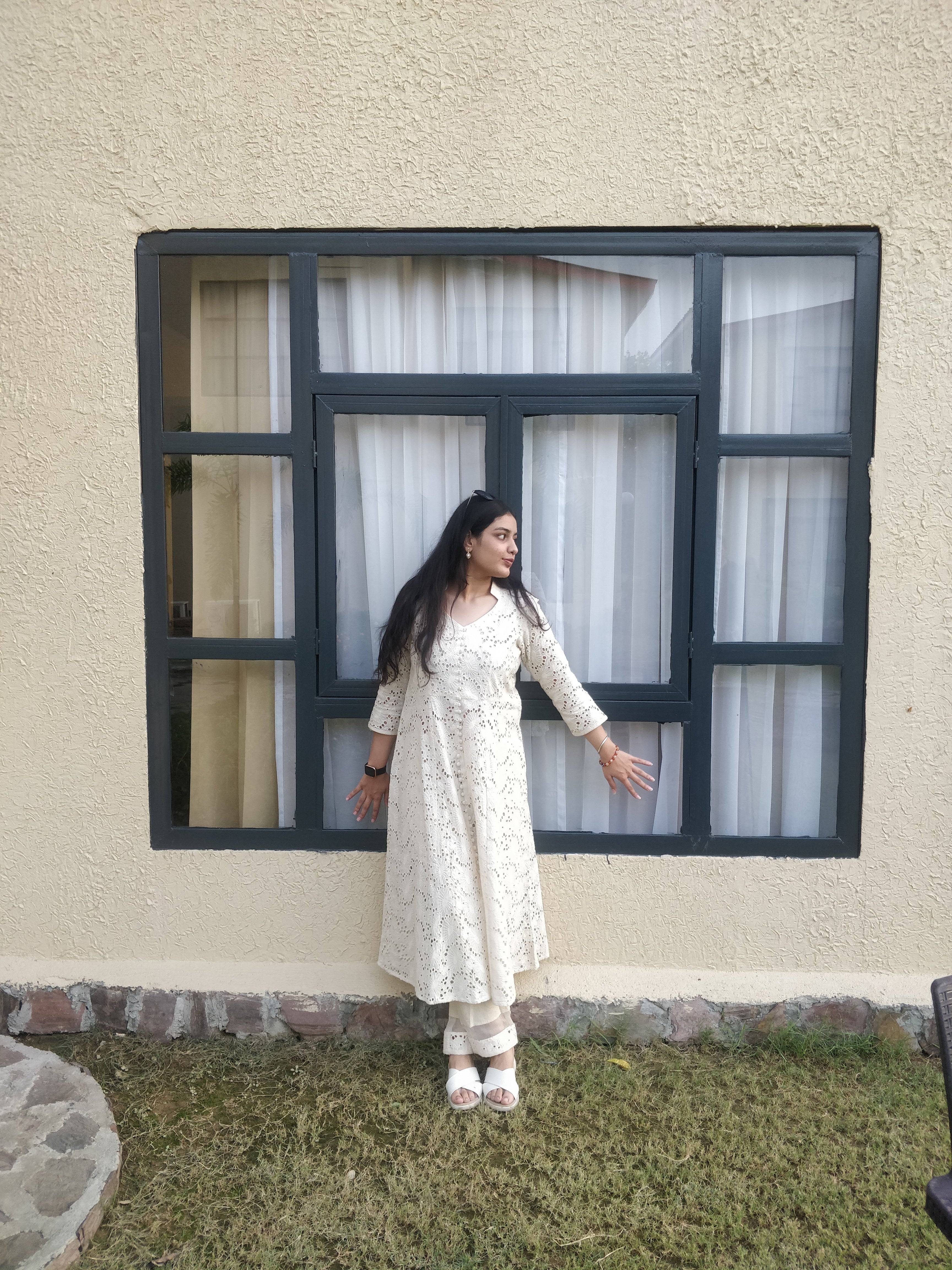 White Schiffli Embroidered Kurta Pants Set