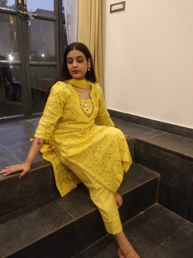 Yellow Schiffli Embroidered Dress